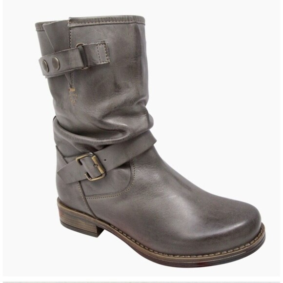 Eric Michael Women's Laguna Boot Size 38 8 Gray Leather Slouch Moto Biker Bootie - Picture 1 of 7